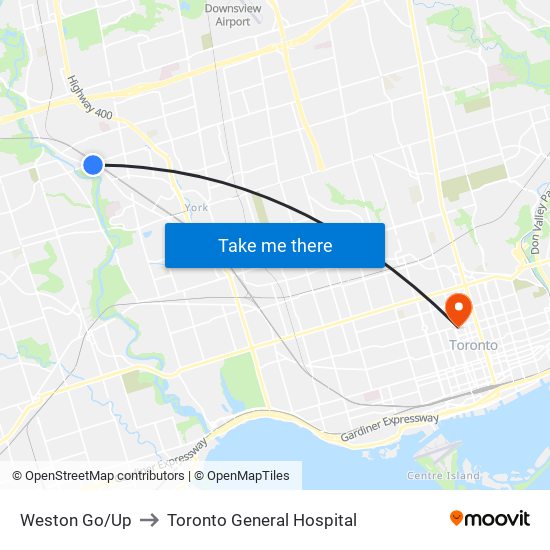 Weston Go/Up to Toronto General Hospital map