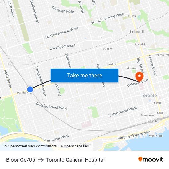 Bloor Go/Up to Toronto General Hospital map