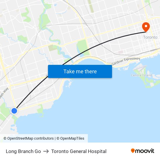 Long Branch Go to Toronto General Hospital map