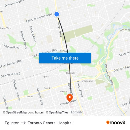 Eglinton to Toronto General Hospital map