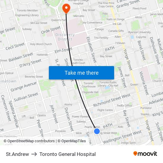 St.Andrew to Toronto General Hospital map