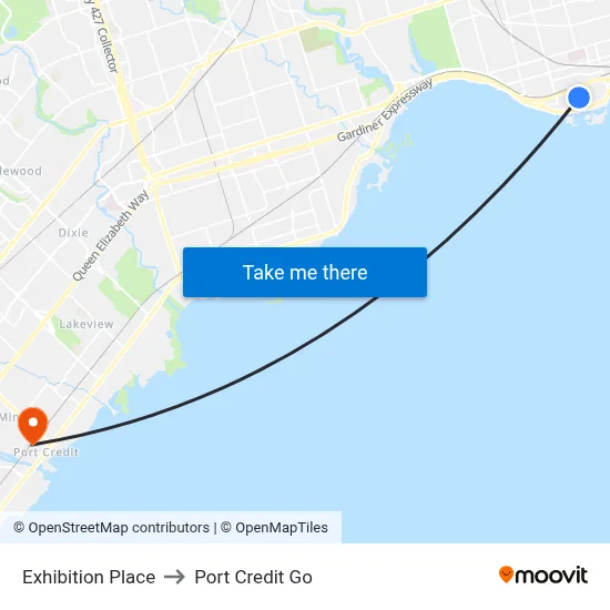Exhibition Place to Port Credit Go map