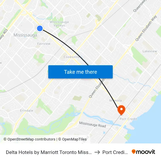 Delta Hotels by Marriott Toronto Mississauga to Port Credit Go map