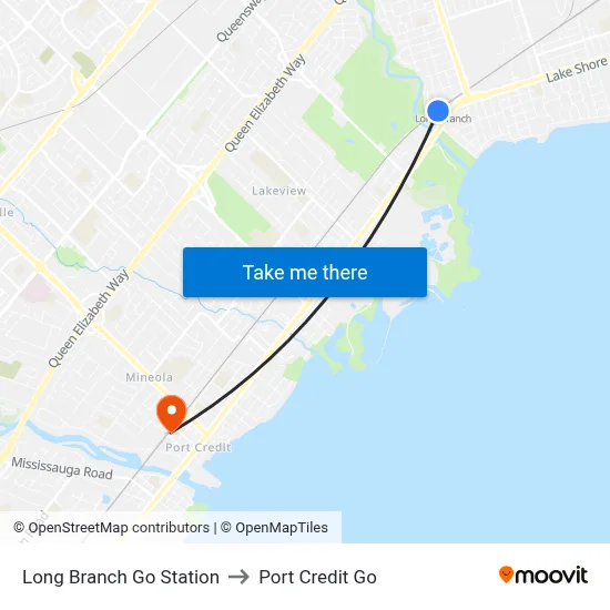 Long Branch Go Station to Port Credit Go map