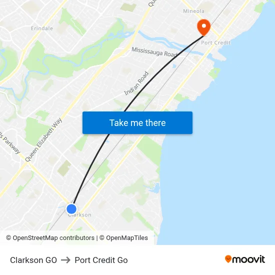 Clarkson GO to Port Credit Go map