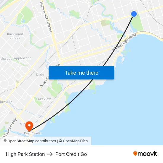 High Park Station to Port Credit Go map