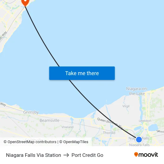 Niagara Falls Via Station to Port Credit Go map