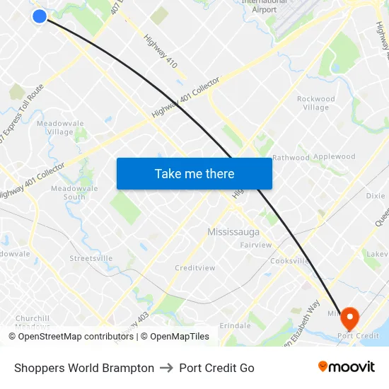 Shoppers World Brampton to Port Credit Go map