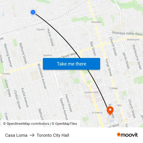 Casa Loma to Toronto City Hall map