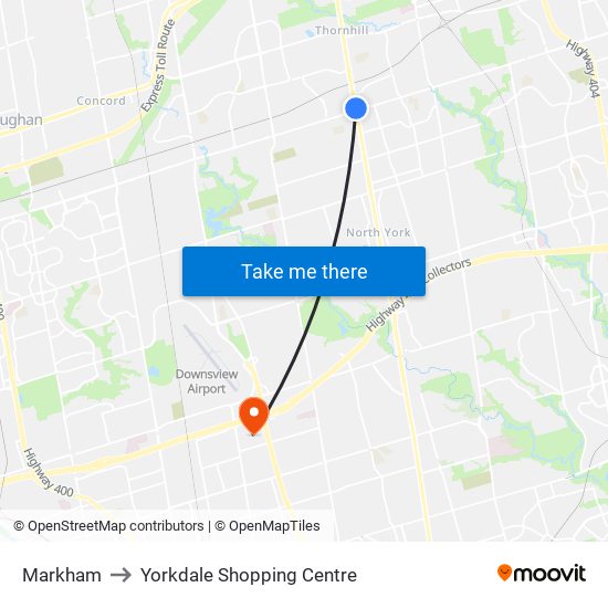 Markham to Yorkdale Shopping Centre map