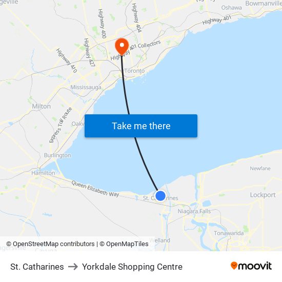 St. Catharines to Yorkdale Shopping Centre map