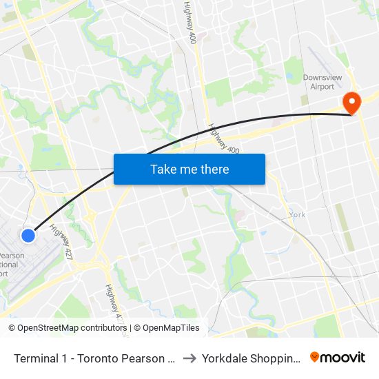 Terminal 1 - Toronto Pearson Int'L Airport to Yorkdale Shopping Centre map
