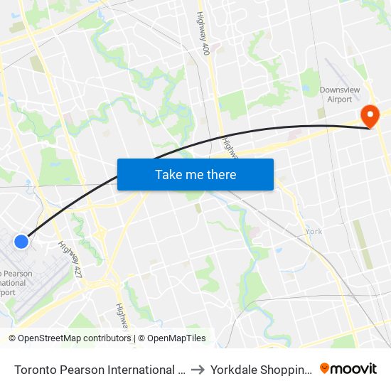 Toronto Pearson International Airport (Yyz) to Yorkdale Shopping Centre map