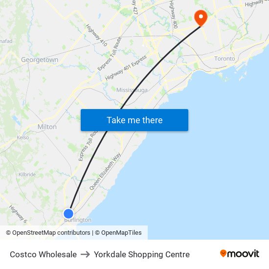 Costco Wholesale to Yorkdale Shopping Centre map