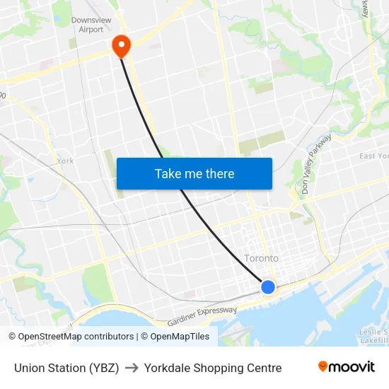 Union Station (YBZ) to Yorkdale Shopping Centre map