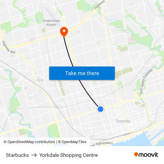 Starbucks to Yorkdale Shopping Centre map