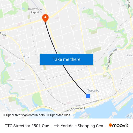 TTC Streetcar #501 Queen to Yorkdale Shopping Centre map