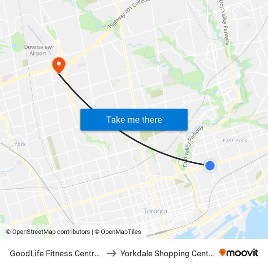 GoodLife Fitness Centres to Yorkdale Shopping Centre map