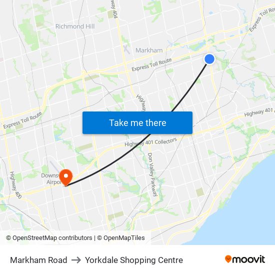 Markham Road to Yorkdale Shopping Centre map