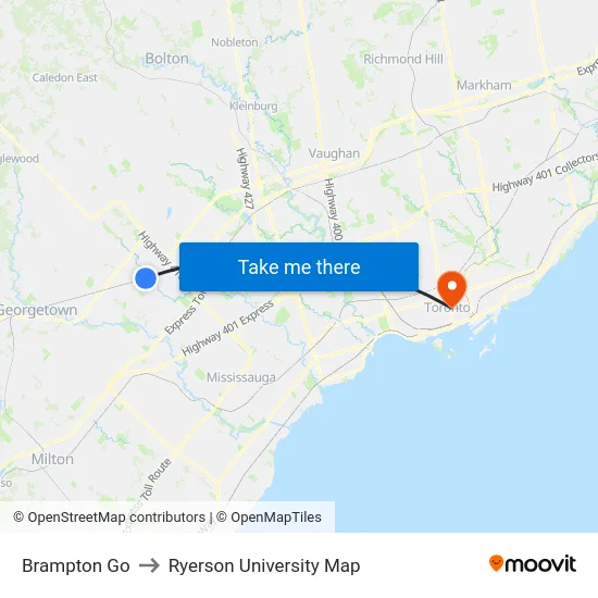 Brampton Go to Ryerson University Map map