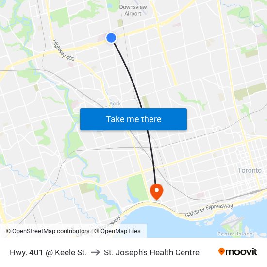 Hwy. 401 @ Keele St. to St. Joseph's Health Centre map