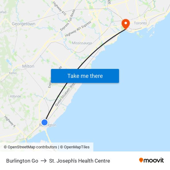 Burlington Go to St. Joseph's Health Centre map