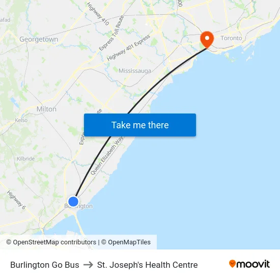 Burlington Go Bus to St. Joseph's Health Centre map