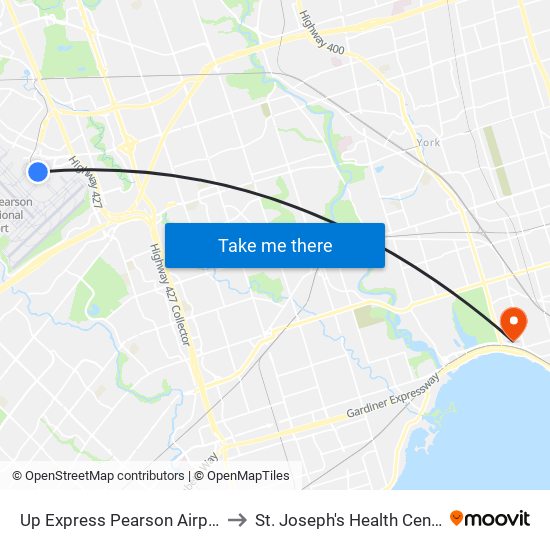 Up Express Pearson Airport to St. Joseph's Health Centre map