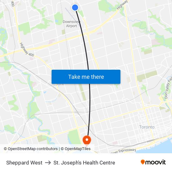 Sheppard West to St. Joseph's Health Centre map