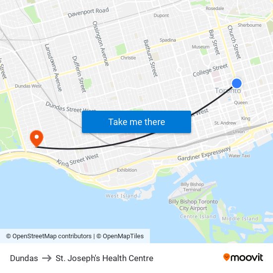 Dundas to St. Joseph's Health Centre map