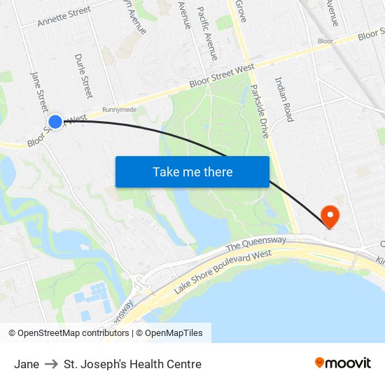 Jane to St. Joseph's Health Centre map