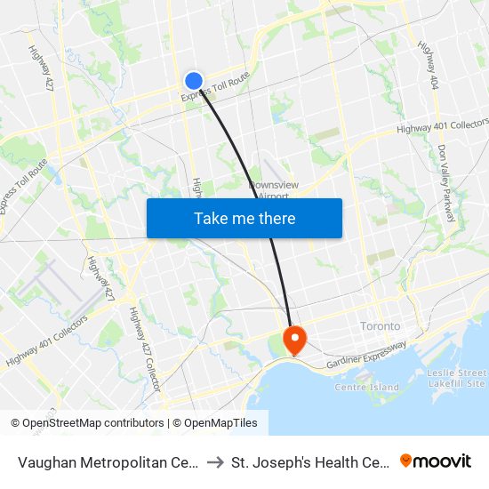 Vaughan Metropolitan Centre to St. Joseph's Health Centre map