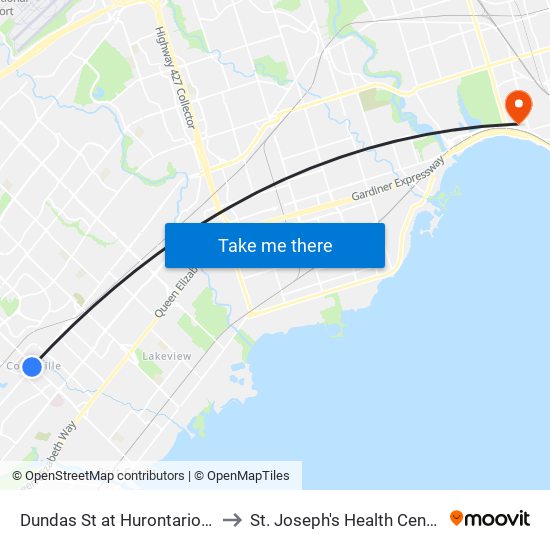 Dundas St at Hurontario St to St. Joseph's Health Centre map