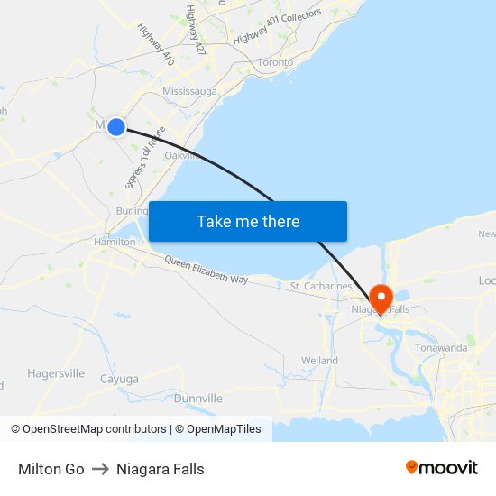 Milton Go to Niagara Falls map