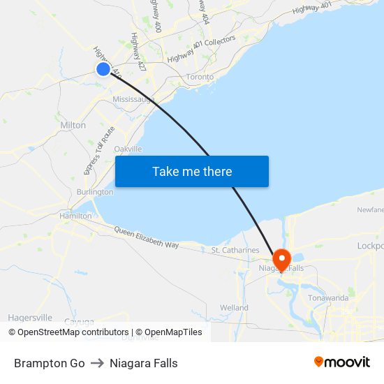 Brampton Go to Niagara Falls map
