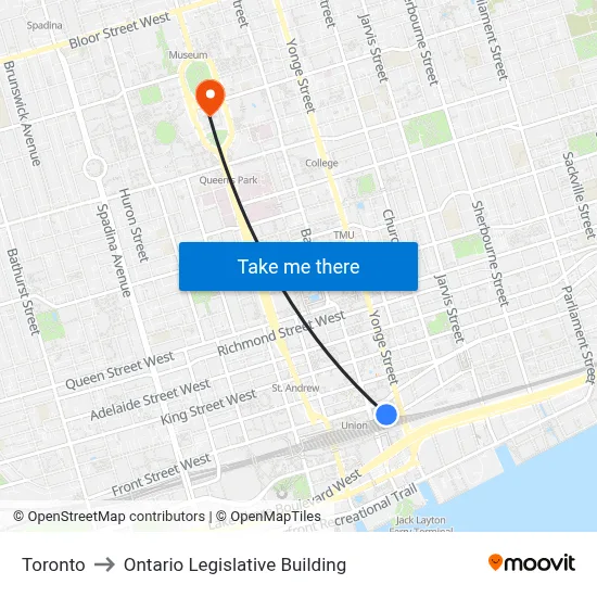 Toronto to Ontario Legislative Building map