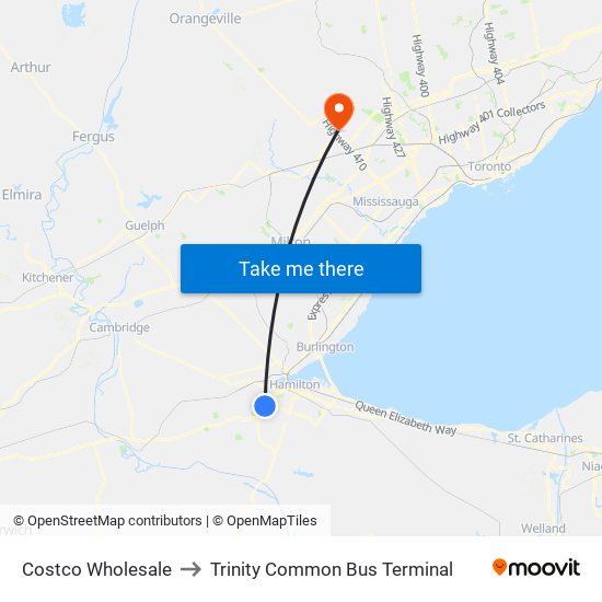 Costco Wholesale to Trinity Common Bus Terminal map