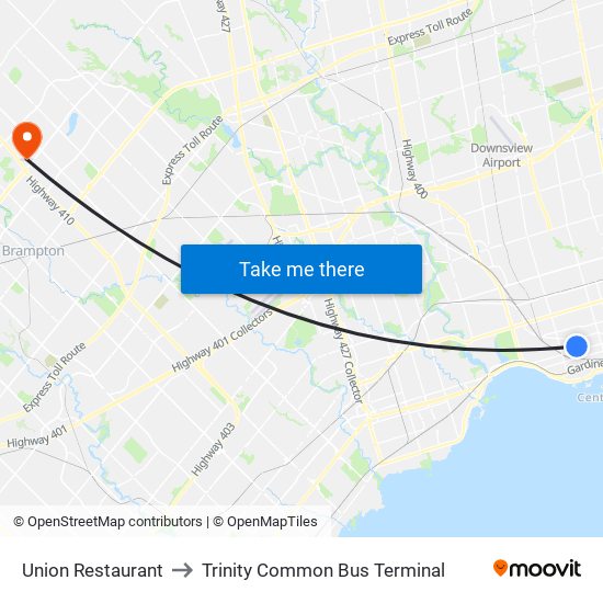 Union Restaurant to Trinity Common Bus Terminal map