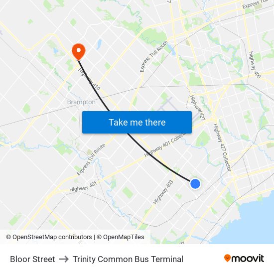 Bloor Street to Trinity Common Bus Terminal map