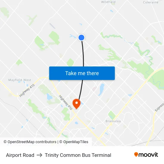 Airport Road to Trinity Common Bus Terminal map