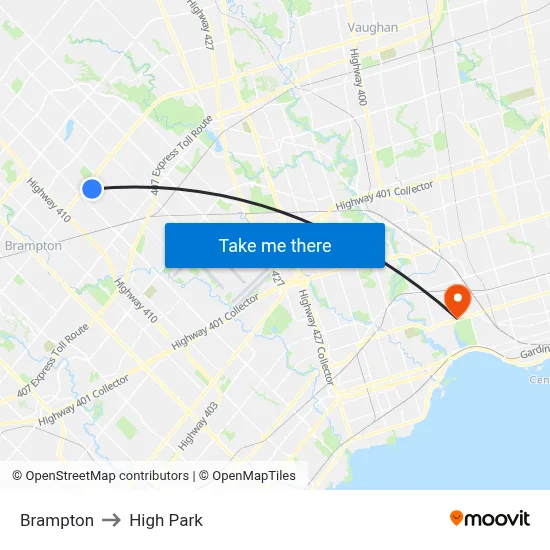 Brampton to High Park map