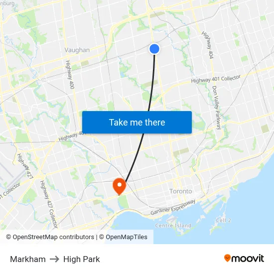 Markham to High Park map