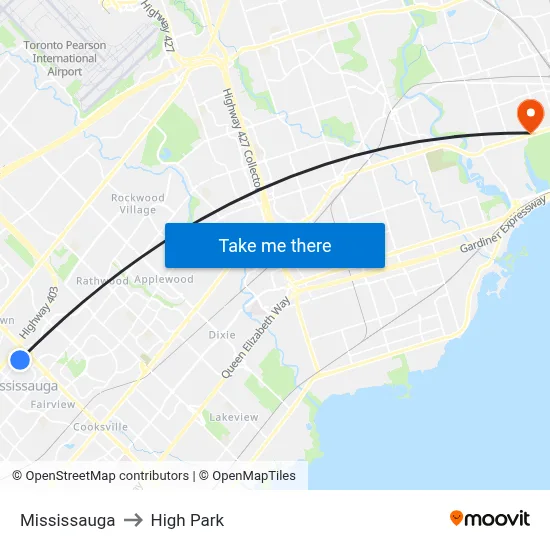 Mississauga to High Park map