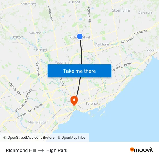 Richmond Hill to High Park map