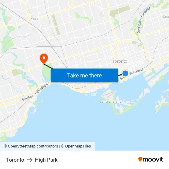 Toronto to High Park map