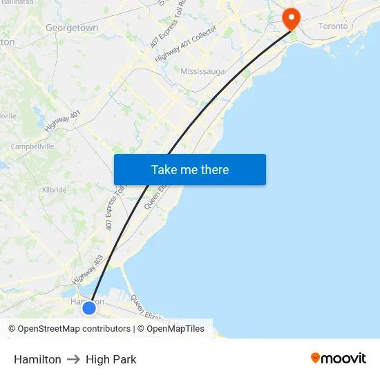 Hamilton to High Park map