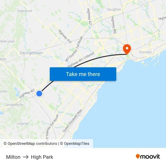 Milton to High Park map