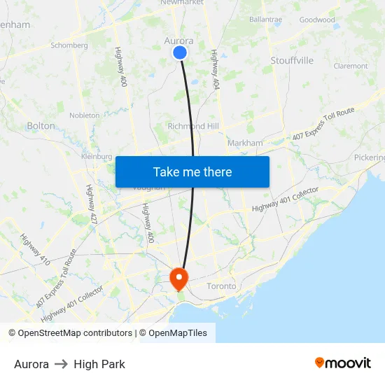 Aurora to High Park map