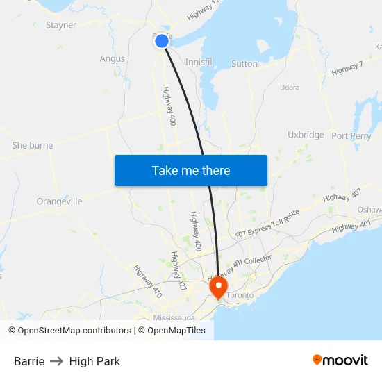 Barrie to High Park map