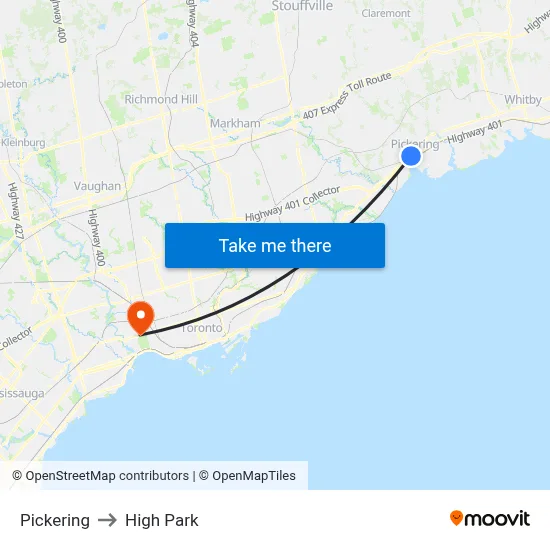Pickering to High Park map